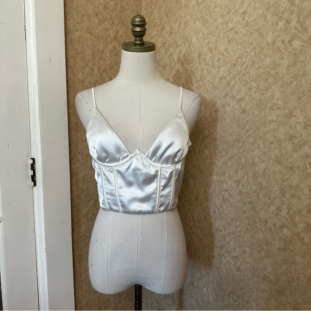 White Fox Boutique Satin Tank Top with Sweetheart Neckline